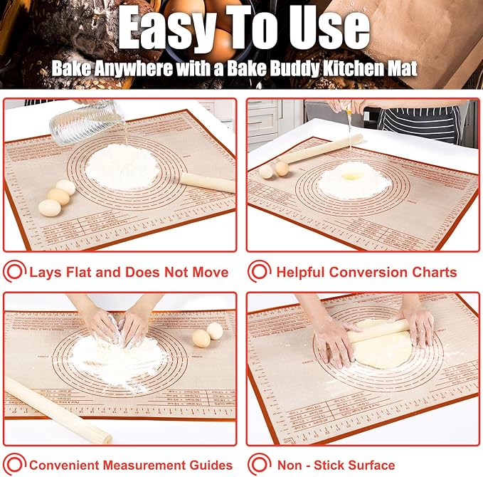Silicone Pastry Mat 36'' By 24'' Extra Large Baking Mat with Measurements for Dough Rolling, Kneading Board, Kitchen Counter Mats, Perfect for Dough, Fondant, Pie Crust, Cookies, Bread, Pasta, Pizza