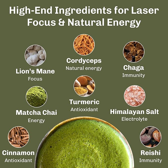 MUDWTR Mushroom Matcha Powder | 3,000mg of Adaptogenic Mushrooms | Japanese Matcha Powder Blend | USDA Organic | Energy, Focus & Immunity Support | Lion's Mane, Chaga, Reishi, Cordyceps | 30 Servings