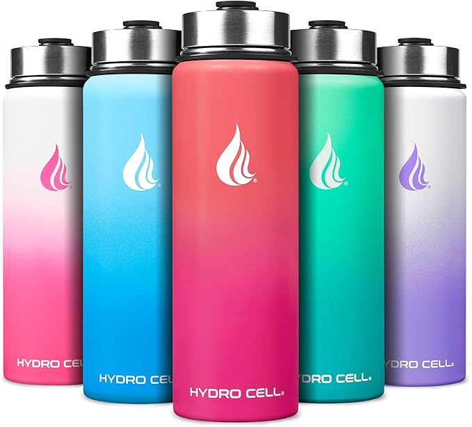 HYDRO CELL Stainless Steel Insulated Water Bottle with Straw - For Cold & Hot Drinks - Metal Vacuum Flask with Screw Cap and Modern Leakproof Sport Thermos for Adults (Coral/Punch 24oz)