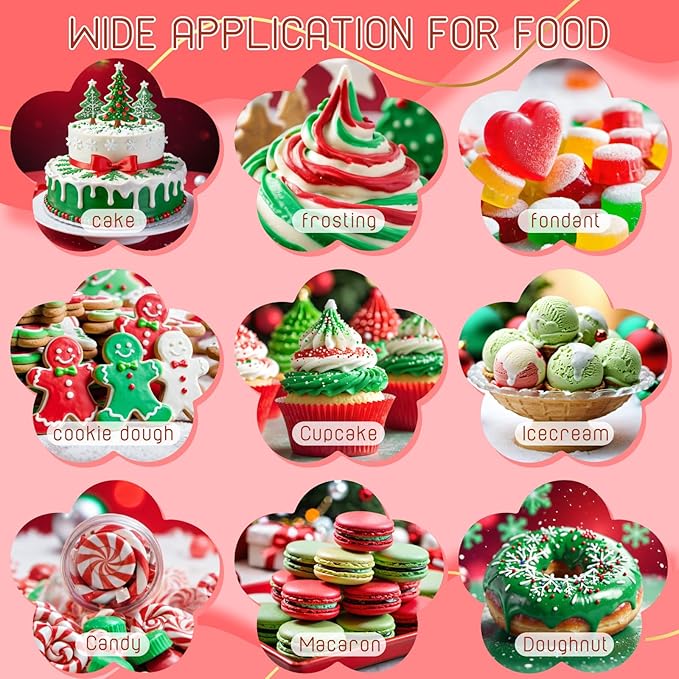 Gel Food Coloring for Cake Decorating - 3 Concentrated Assorted Food Color Edible Christmas Red Green White - Food Grade Dye for Easter Eggs Fondant Cookies Frosting Royal Icing Baking - 40g/Bottle