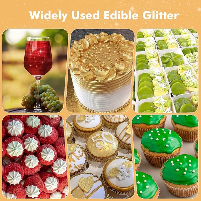 Edible Glitter for Drinks, 3 Colors Luster Dust Edible Set, 5g Food Grade Drink Glitter for Cakes Cookies Drinks Chocolate Decoration