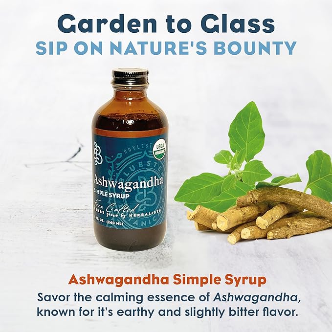 Bluestem Botanicals Organic Ashwagandha Simple Syrup, 8 oz, Cocktail and Mocktail Mixer for Drinks, Non-Alcoholic