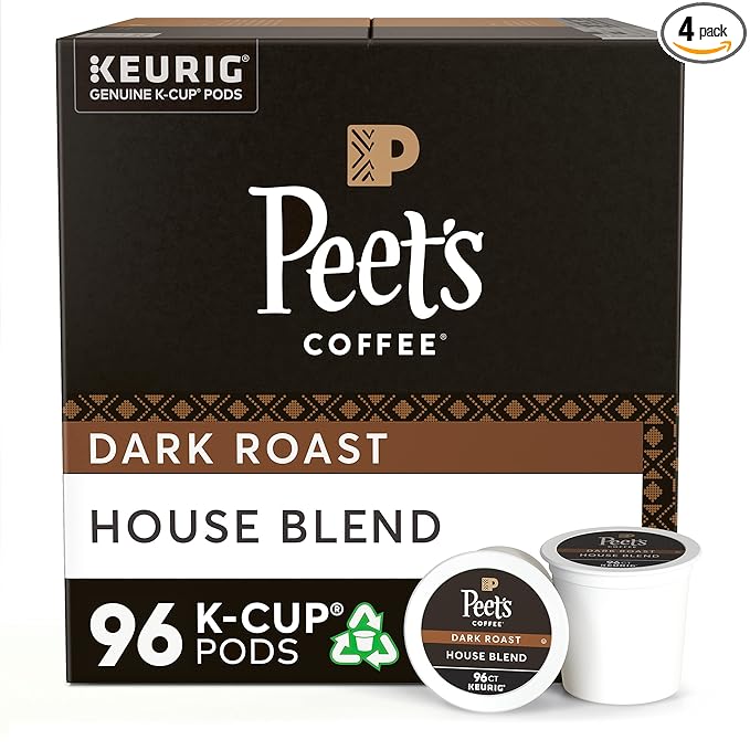 Peet's Coffee, Dark Roast K-Cup Pods for Keurig Brewers - House Blend 96 Count (4 Boxes of 24 K-Cup Pods)