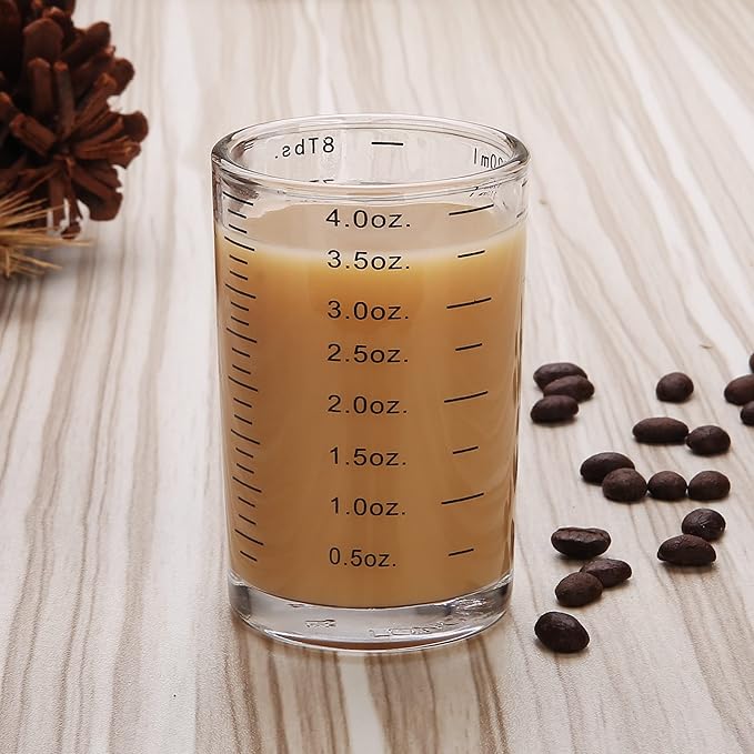 BCnmviku Measuring Cup Shot Glass 4 Ounce/120ML Liquid Heavy High Espresso Glass Cup Black Line (1, Black)