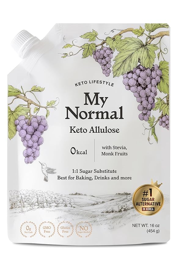 My Normal Keto Powdered Allulose 16oz - Allulose, Monk Fruit & Stevia Blend, 99.8% Allulose, 1:1 Sugar Substitute, Non GMO, Gluten Free, Zero Calorie Sweetener - 0g Net Carb, No Sugar