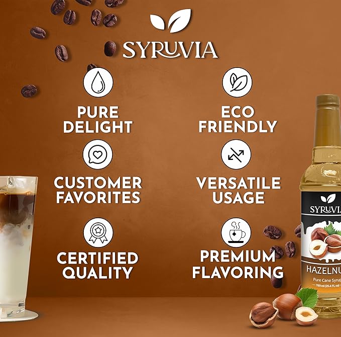 Syruvia Hazelnut Syrup for Coffee 25.4 fl oz Hazelnut Flavored Coffee Syrup