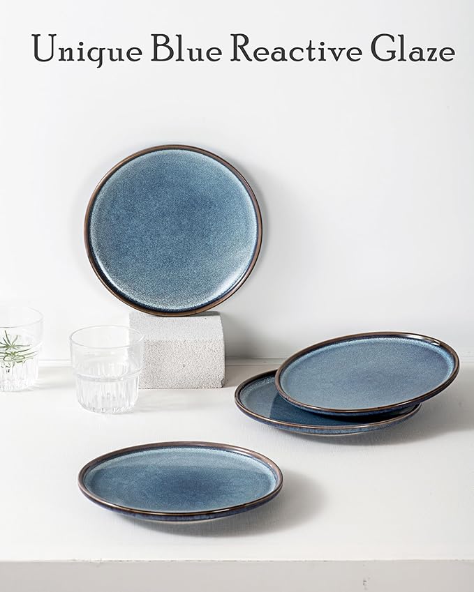 UNICASA Ceramic Dessert Plates - Dinner Salad Plates Set of 4, 8.25 Inch Round Serving Dishes Set for Pasta - Stoneware Dinnerware Set Kitchen, Dishwasher, Microwave & Oven Safe (Blue)
