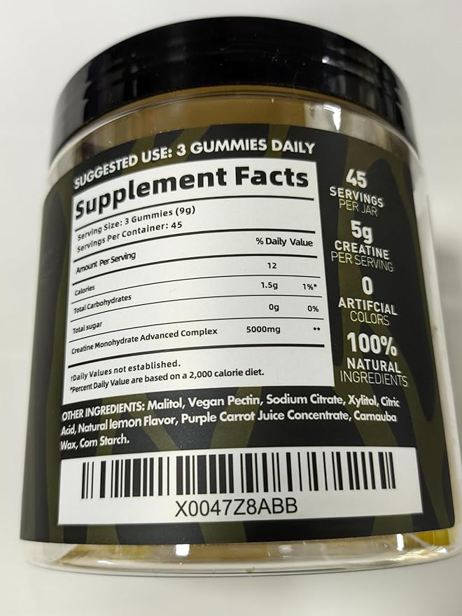 Creatine Monohydrate Gummies 5000mg (135 Count)-Lemon Flavor.
