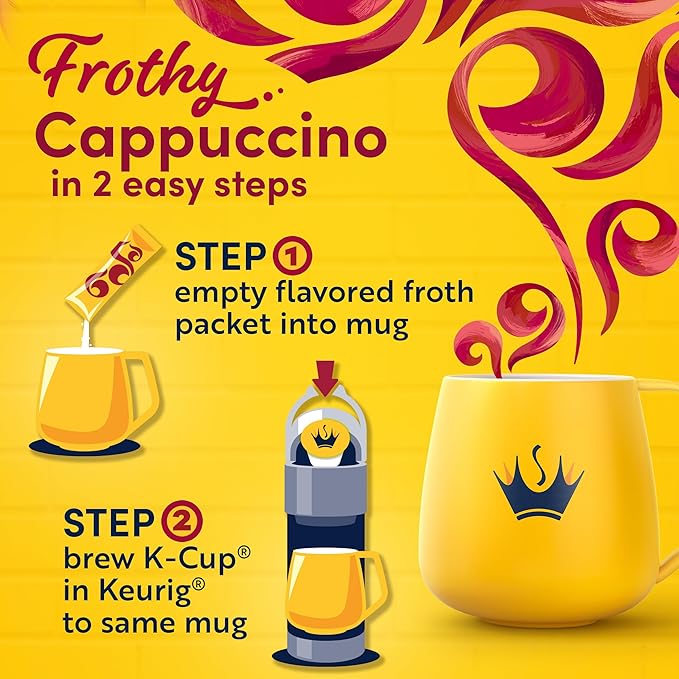 Gevalia Frothy 2-Step Artificially Flavored Cappuccino Espresso Style K‐Cup Coffee Pods & Froth Packets Kit, 6 ct. Box