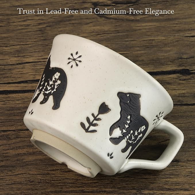 Ceramic Coffee Mug, 12 oz Novelty Unique Teacup with Large Handle, Stoneware Cup for Tea Mocha Latte Cappuccino Espresso (Bear)
