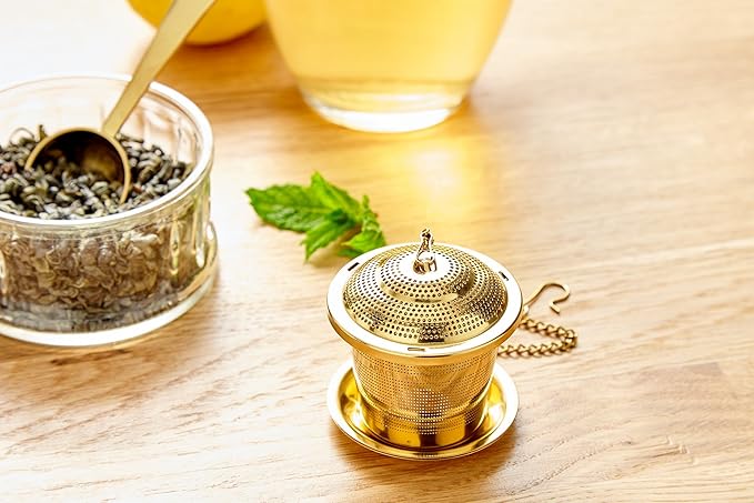 Tea Infuser (Set of 2) with Tea Scoop and Drip Dray - Ultra Fine Tea Strainer for Loose Leaf Tea - Stainless Steel Tea Steeper for a Superior Brewing Experience