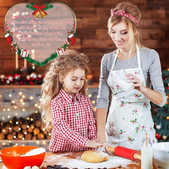 20 Pcs Small Rolling Pin Kids 9 Inch Mini Rolling Pin Silicone Wooden Cooking Pins Baking 5 Colors Non Stick Kids with Wooden Handle for Kitchen Dough Cookie Pastry Fondant Cake
