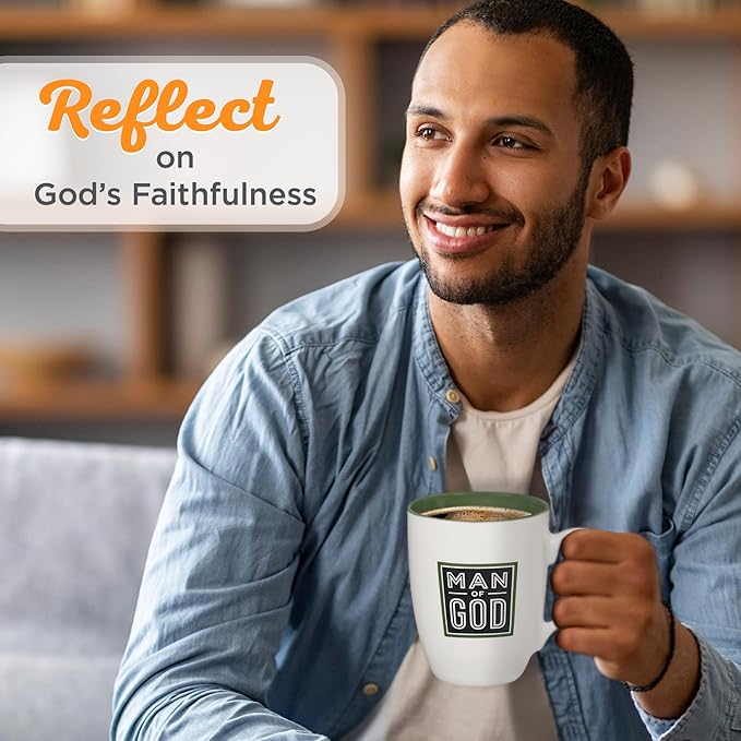 Christian Art Gifts Inspirational Ceramic Coffee & Tea Scripture Mug for Men: Man of God Encouraging Bible Verse, Durable Microwave & Dishwasher Safe Novelty Drinkware, White & Forest Green, 12 oz.