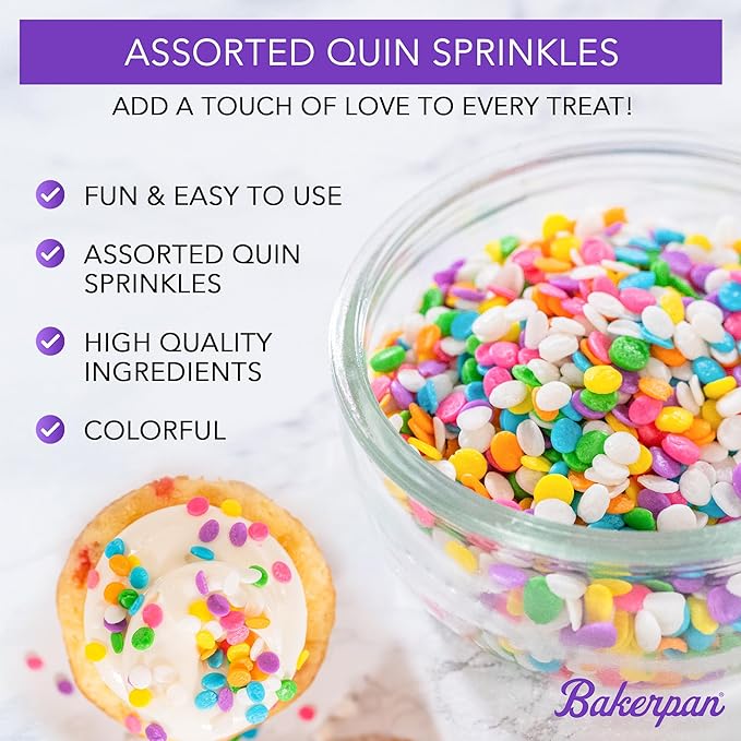 Bakerpan Quins Sprinkles for Cake Decorating - 4 Ounces - Silver Edible Confetti Sprinkles for Cupcakes, Ice Cream, Cookies, Cakes (Made in USA)