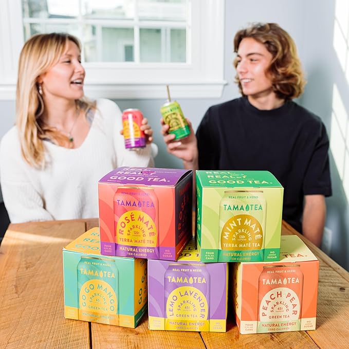 Tama Tea Sugar-Free Sparkling Green Tea, Mango – Organic & Naturally Energizing – Zero Calories, Zero Carbs, Non-GMO – Antioxidant-Rich with 45mg Natural Caffeine – 12 oz Cans (12-Pack)