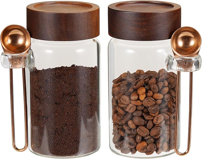 8oz Small Glass Spice Jar with Spoon Coffee Sugar Container Airtight Food Storage Canisters Bottle for Kitchen Seasoning Tea Herb Overnight Oats Bar(2×250ml(8.4oz))