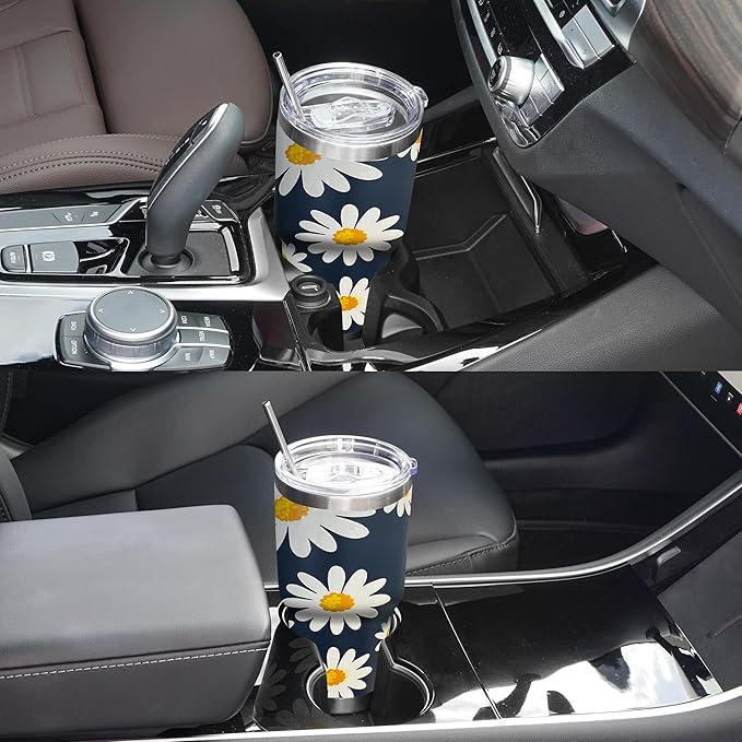 WETOWETO 30 oz Tumbler Stainless Steel Vacuum Insulated Coffee Cup with Handle, Double Wall Vacuum Coffee Tumbler for Hot and Cold drinks, Suitable for Beach, Travel (Daisy Flower, 1 Pack)
