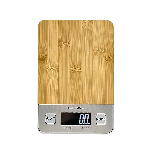 PantryPro Bamboo Platform Digital Kitchen Scale - 11 pounds Capacity LCD Display Grams and Ounces AAA Battery Included (Natural)