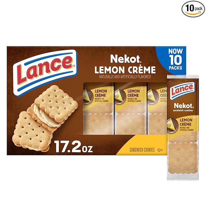 Lance Sandwich Cookies, Nekot Lemon Creme, 10 Individually Wrapped Packs, 6 Sandwiches Each