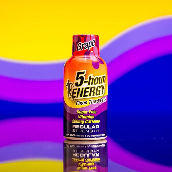 5-hour ENERGY Regular Strength Energy Shot, Grape Flavor (1.93 oz., 24 Count) Zero Calories & Sugar-Free 200 mg Caffeinated Energy Shot, Amino Acids & B Vitamins, Dietary Supplements