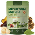 Mushroom Matcha Latte, Ceremonial Matcha Green Tea Powder with 14 Mushrooms, Probiotics and MCT Powder | Lion's Mane, Reishi & Chaga | Instant Latte Mix, Non-GMO, Vegan & Sugar-Free | 6.35 Oz