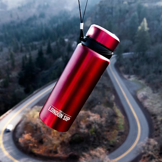 London Sip 25 oz Multi-Function Travel Mug and Tumbler Tea Infuser Water Bottle Fruit Infuser Flask Hot and Cold Double Wall Stainless Steel Coffee Thermos, Sacred Red, Pack of 2