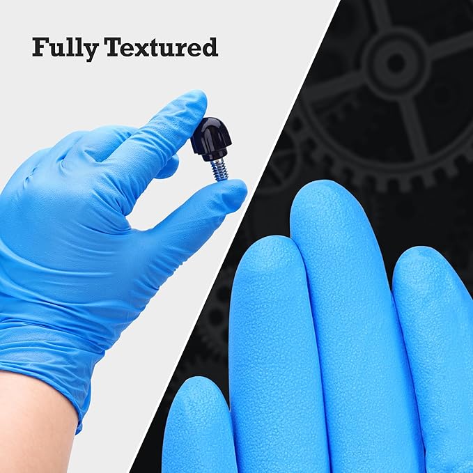 TitanFlex Heavy-Duty Blue Disposable Nitrile Gloves, Box of 100, 6-mil, Fully Textured, Powder-Free, Latex-Free, Non-Sterile