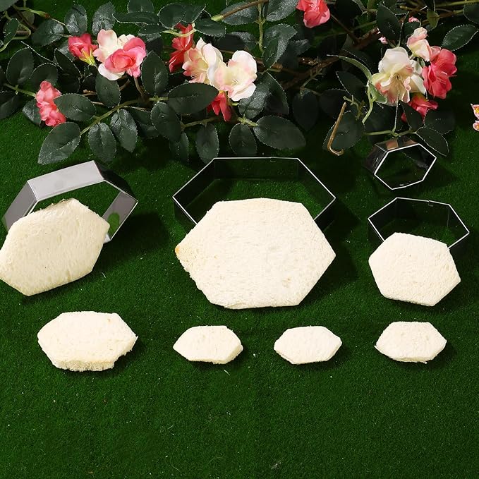 Hexagon Cookie Cutter Set 4 Sizes- 5 Inch, 4 Inch, 3 Inch, 2 Inch Stainless Steel Geometric Gem Cookie Cutters Shapes Molds
