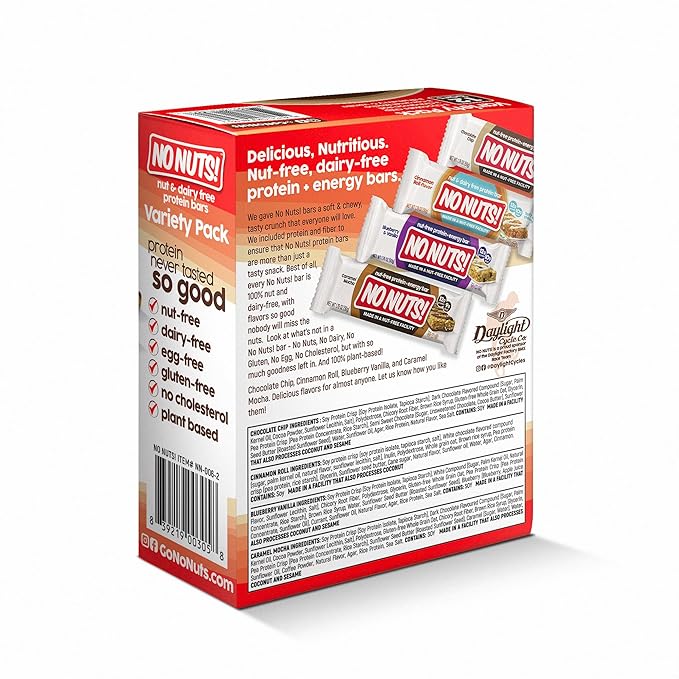 No Nuts! Protein Bar Variety Pack – 12 Count | 100% Nut-Free, Dairy-Free, Vegan, Organic, Kosher, Egg-Free, Non-GMO Energy Snack Bars
