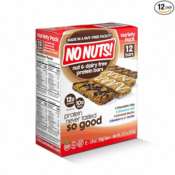 No Nuts! Protein Bar Variety Pack – 12 Count | 100% Nut-Free, Dairy-Free, Vegan, Organic, Kosher, Egg-Free, Non-GMO Energy Snack Bars