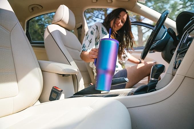IRON °FLASK Co-Pilot Insulated Mug w/Straw & Flip Cap Lids - Cup Holder Bottle for Hot, Cold Drink - Leak-Proof - Water, Coffee Portable Travel Mug - Apple Green, 32 Oz