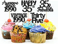 Gyufise 30 Pack Vintage 1989 Cupcake Toppers Black Glitter Thirty Five Happy 35 Cake Decorations Cheers to 35 Years Birthday Cupcake Picks 35th Birthday Anniversary Cake Decorations