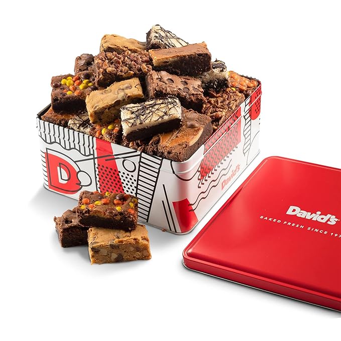 David's Cookies Assorted Brownies Gift Tin - 20 Slices of Individually Wrapped Gourmet Brownies - Delicious Variety of Flavors, Fresh Baked Snacks - Ideal Brownies Gift Basket For Special Occasions