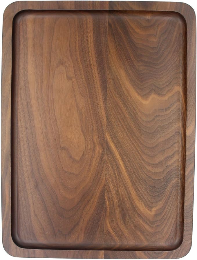 Bamber Wood Serving Tray Wooden Decorative Coffee Tea Platter Black Walnut 15.3 x 11.4 Inches