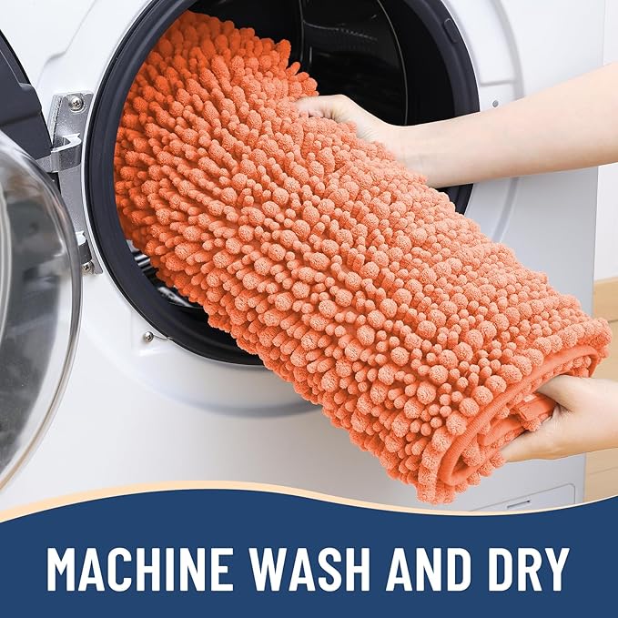 Arotive Luxury Chenille Bathroom Rug Mat, Extra Soft Thick Absorbent Shaggy Bath Rugs, Non-Slip Machine Wash Dry, Plush Bath Mats for Bathroom, Shower and Tub, 60x24, Coral