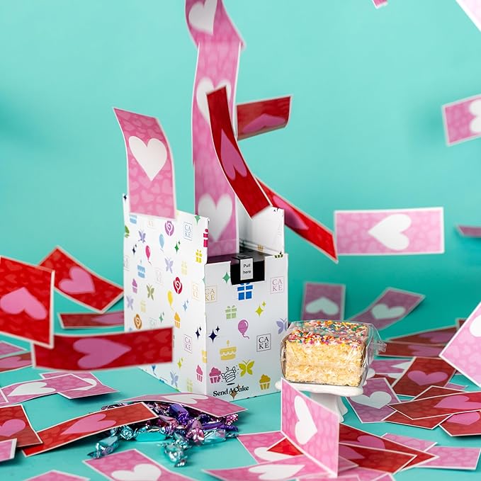Celebration Love Shower Gift Box by Send A Cake Music Gift with 20 Foil-Wrapped Caramels & 3" Rainbow Sprinkle Crispy Cake – Ready-to-Gift, No Assembly, Birthday, Anniversary, or Celebration Gift for Women, Men & Kids