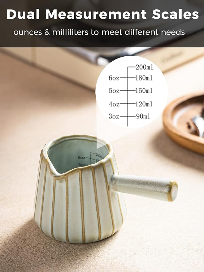 Espresso Cups, Ceramic Espresso Measuring Cup with Handle, Expresso Shots Cups with Scale, Espresso Accessories, 200ML /6 OZ, Light Green