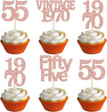 Gyufise 24Pcs 55th Birthday Cupcake Toppers Glitter Cheers to 55 Fabulous Fifty Five Vintage 1970 Cupcake Picks 55th Birthday Wedding Anniversary Party Cake Decorations Supplies Rose Gold