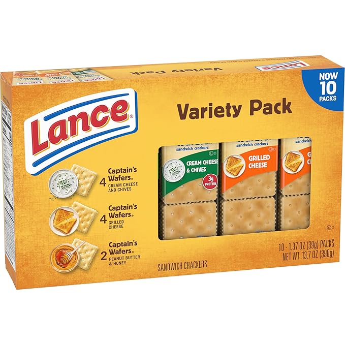 Lance Sandwich Crackers, Captain's Wafers, Variety Pack, 10 Individual Packs, 6 Sandwiches Each