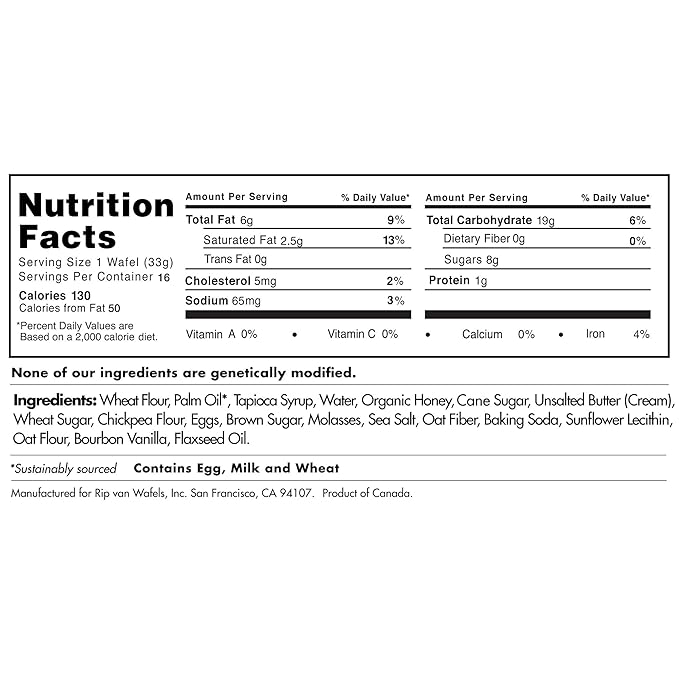 Rip Van Wafels Snack Wafels, Honey and Oats, 1.2oz, 16 Count