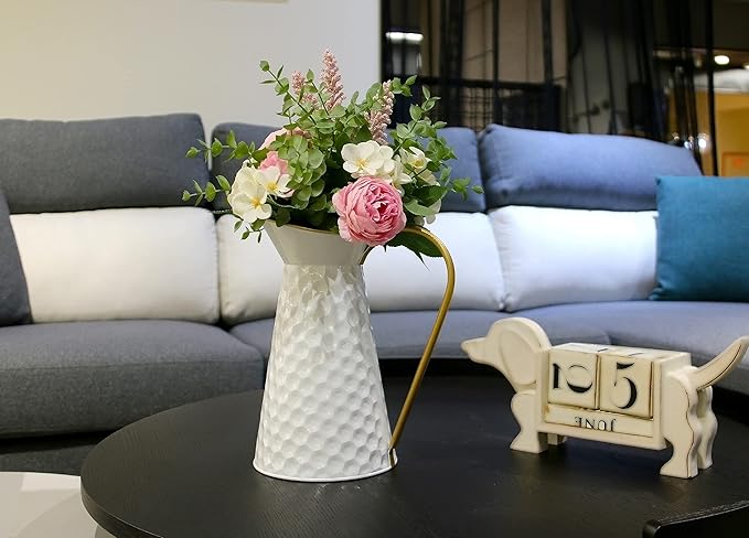 Elegant White Metal Decorative Flower Vase,Farmhouse Galvanized Pitcher,Rustic Milk Jug for Home Decor…