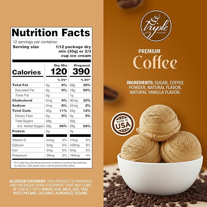 Triple Scoop - Premium Coffee (2) Ice Cream Mix For Ice Cream Maker. Simple, Easy, Delicious. From Gourmet Mix To Maker in 5 Minutes, Makes 2 Creamy Quarts, Made in USA. (2 Pack, Coffee)