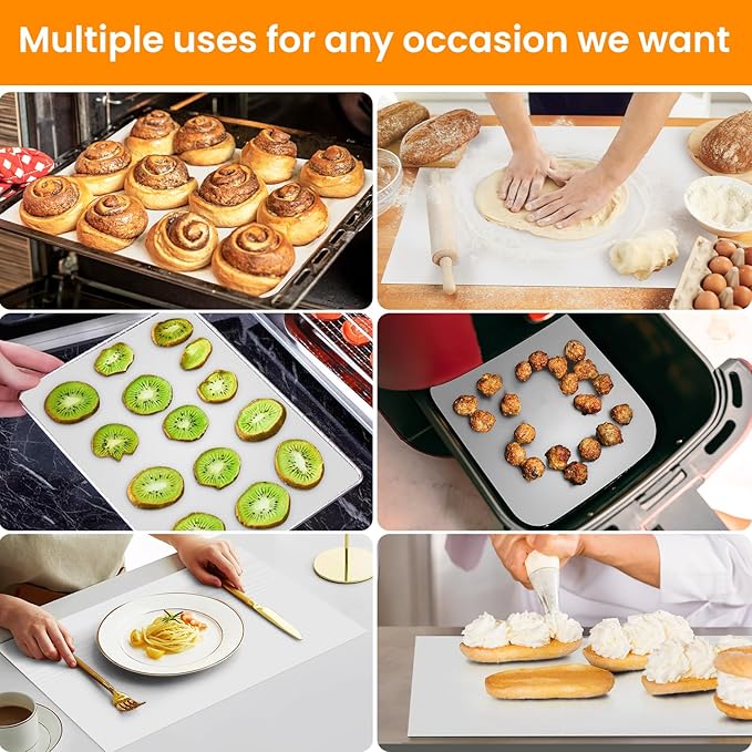 Silicone Baking Mat Roll -Non-Stick Dough Rolling Mat, Food Grade Pastry Baking Mat, Non-slip Silicone Kitchen Counter Mat, Reusable Air Fryer Mat, Washable Oil-Proof Refrigerator Liners