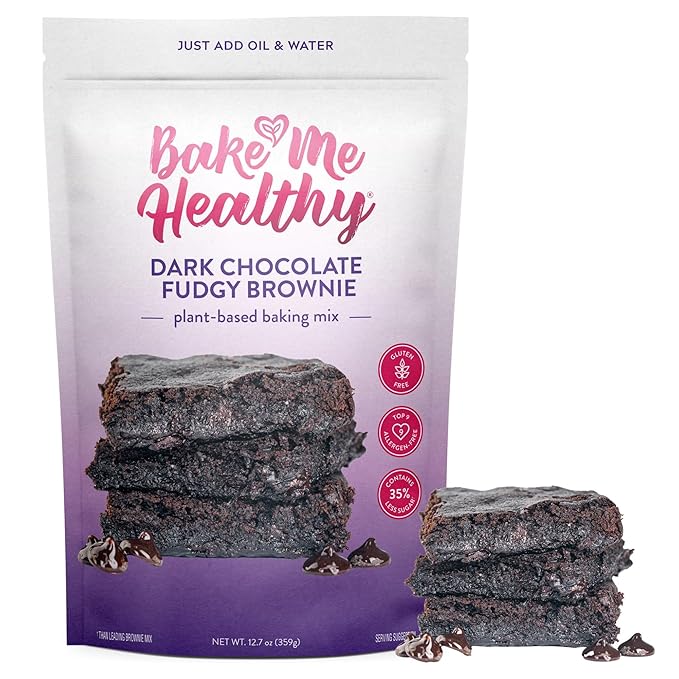 Bake Me Healthy Gluten Free Dark Chocolate Brownie Baking Mix - Vegan Brownie - Non-GMO, 35% Lower Sugar, Allergy-Friendly, Plant-Based, Easy to Make, 12.7oz/ 359g Resealable Pouch (Pack of 1)