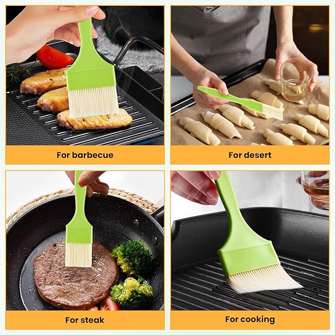 GEEKHOM Basting Brushes, Basting Pastry Baking Brush Set Heat Resistant Spread Oil Butter Sauce Marinade Meat Glazing for BBQ Grill Barbecue Baking Kitchen Cooking, Green