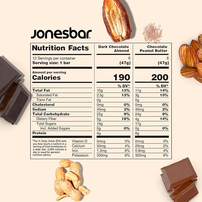 JONESBAR Organic Plant Based Protein Bars | Chocolate Lovers Pack | Fruit & Nut Bar, Kosher, Gluten Free, Breakfast Bars, School Snacks, Vegan Snack & Healthy Snacks for Adults and Kids (Pack of 12)