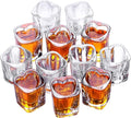 Heavy Base Shot Glasses - Set of 12, Heart & Square Shapes, Ideal for Tequila & Espresso Shots, Bulk Pack