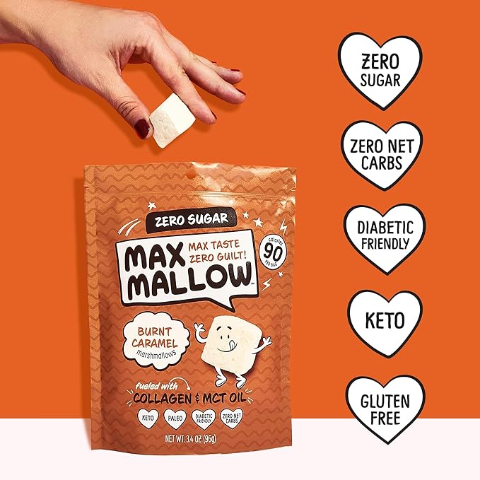 Max Mallow Sugar Free Marshmallows - Keto Friendly, Perfect for S'mores, Hot Chocolate, and Baking with Zero Sugar Snacks, Smores Mct Oil Zero Sugar Marshmellow Marshmallow Lightning Vanilla, Mint Chip, Cinnamon Toast, Burnt Caramel, Birthday Cake, & C...