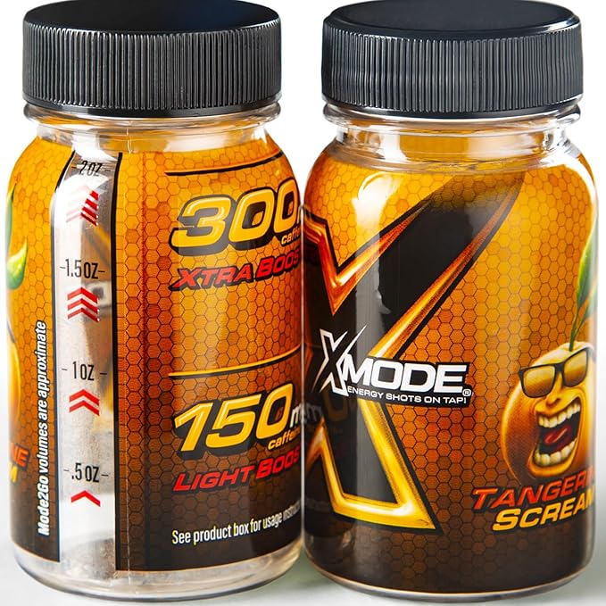 XMODE Energy Shots on Tap (Tangerine Scream Flavor) – 100 Serving Dispenser with Refillable Bottles for On-Demand Energy at 150mg Caffeine Per Oz