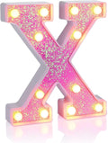 Foaky Pink Light up Letters，Pink Party Decorations,Girls Room Decor,Glitter Light Up Letters,Alphabet Letter Sign for Night Light Birthday Party Girls Gifts, Home Bar Decoration（X）